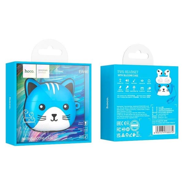 dytiachi bezdrotovi navushnyky bluetooth hoco cat ew46 v kejsi blue hoco 4 Дитячі бездротові навушники Bluetooth HOCO Cat EW46 в кейсі Blue