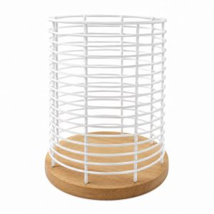 Тримач для столових приладів Arino Bamboo, білий, 13,5*13,5*17 см, сталь/бамбук