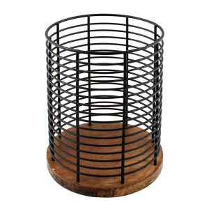 Тримач для столових приладів Arino Bamboo, чорний, 13,5*13,5*17 см, сталь/бамбук