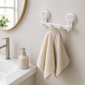 Вішалка Arino з 4 гачками Home White, скотч, білий, пластик