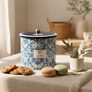 Ємність для зберігання Azulejo, білий і синій, 17,5*15,5 см, кругла