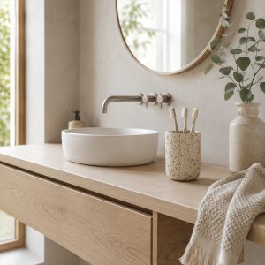 Склянка Trento Natura, бежевий камінь, 8*8*9,5 см, полірезин