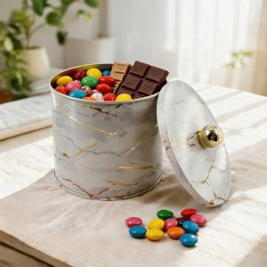 Ємність для зберігання Marble White, білий мармур, 14*12,5 см, кругла