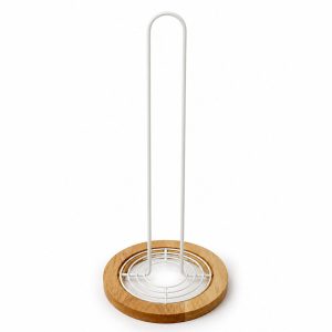 Тримач паперових рушників Arino Bamboo, білий, 15*15*31 см, сталь/бамбук